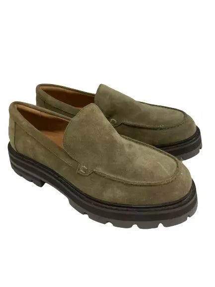 Men's Suede Block Heel Loafers Shoes in Hunter Green